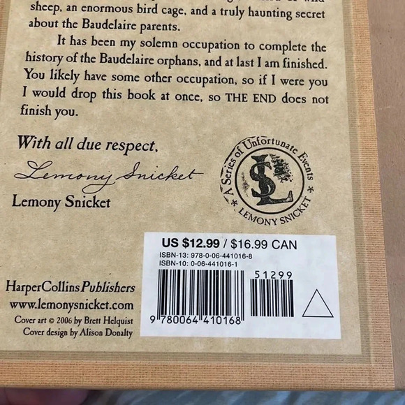 A Series if Unfortunate Events 13th Lemony Snicket Y2K GUC Book - Picture 3 of 3